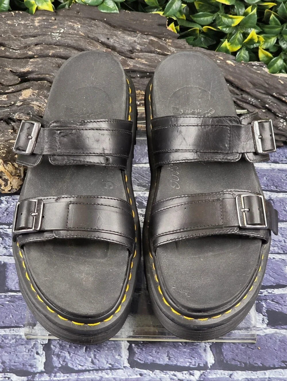 Dr. Martens Myles Brando Leather Buckle Slide Sandals